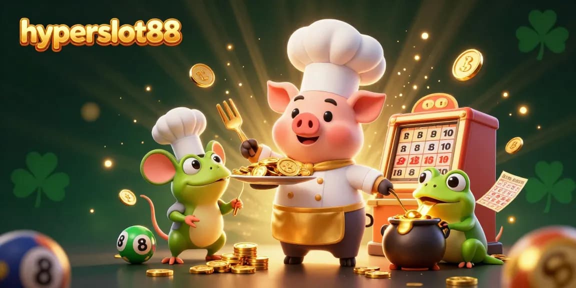 Experience the excitement of hyperslot88 with a vibrant lottery-themed scene filled with golden coins and lucky charms.