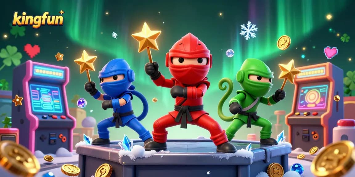 Experience thrilling gameplay with kingfun's colorful casino arcade in an exhilarating 3D illustration.