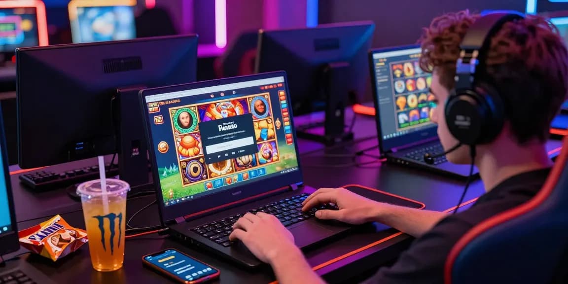 Efficient Pajaktoto login process highlighted in a vibrant online gaming setup with colorful visuals and snacks.