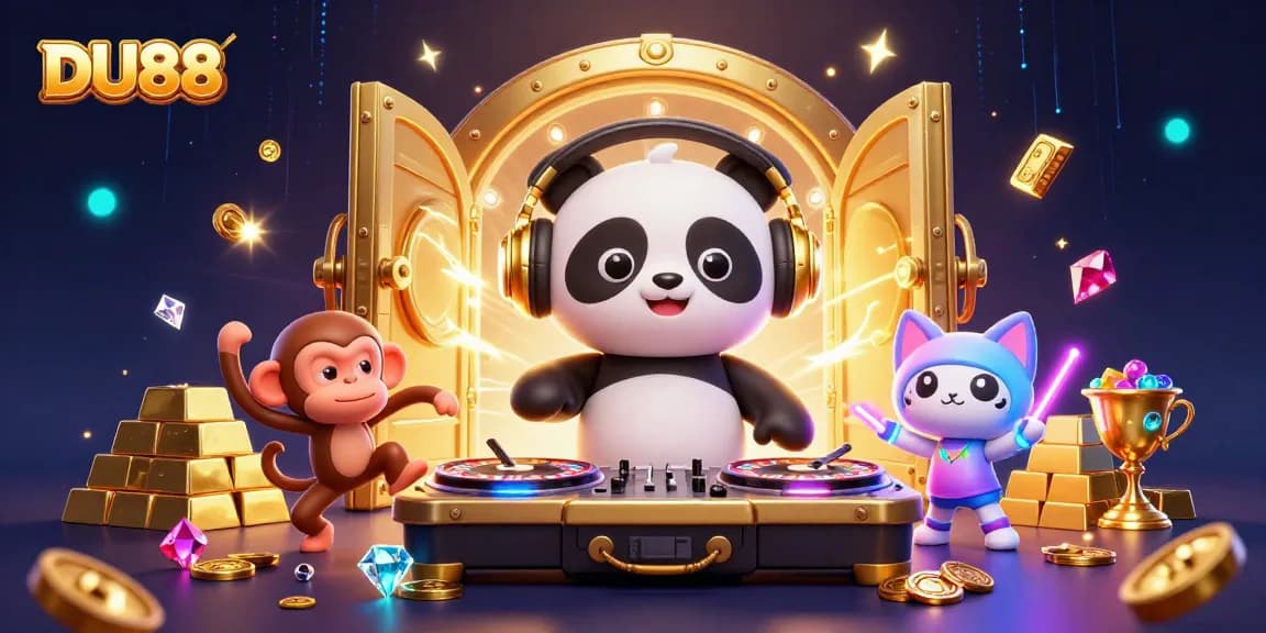 Engage with DU88’s vibrant casino scene featuring a DJ panda and dazzling treasures.