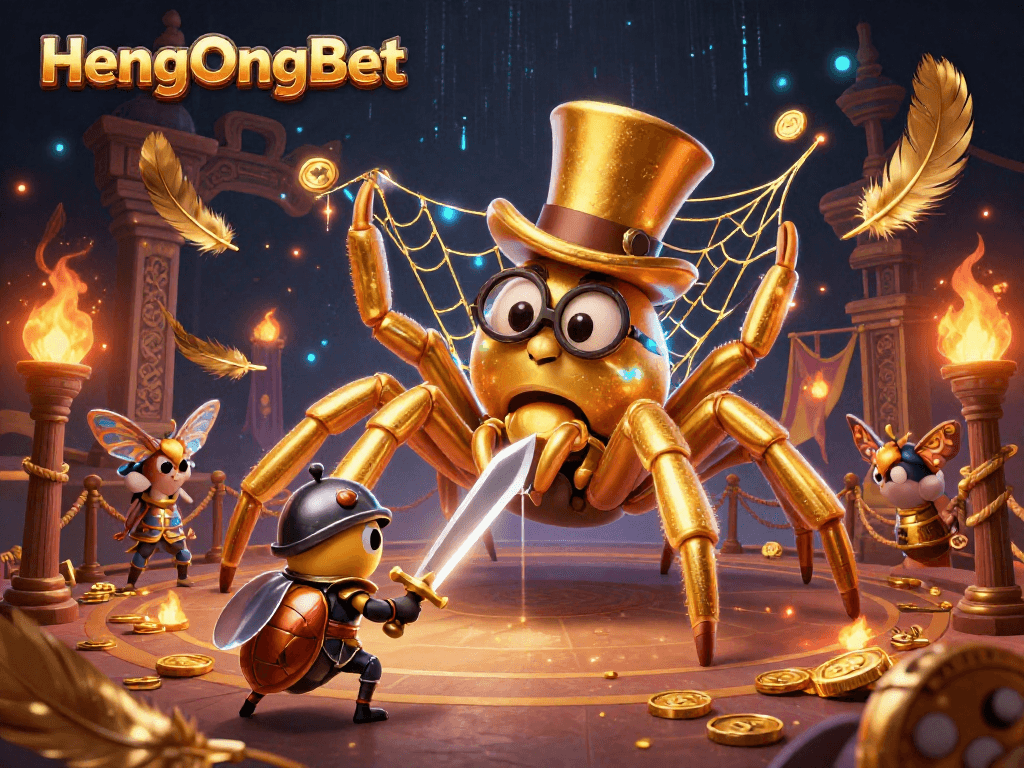 Join the action at HengOngBet with a playful scene featuring a golden tarantula and a brave beetle knight.