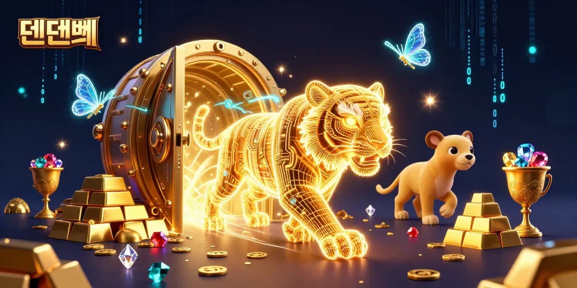 Experience thrilling action with 텐텐벳 as the golden tiger and holographic butterflies illuminate the casino landscape.