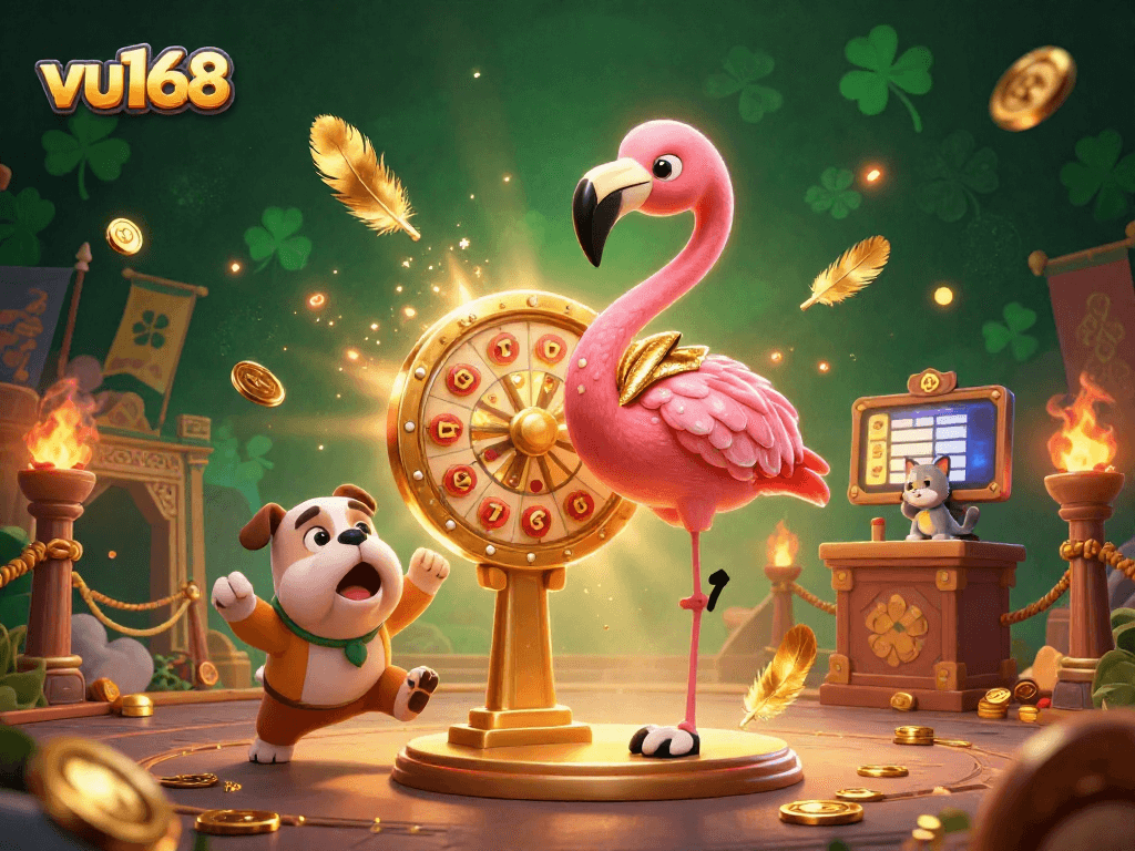 Engage with exciting gaming moments at vu168, featuring dynamic 3D characters and immersive casino elements.