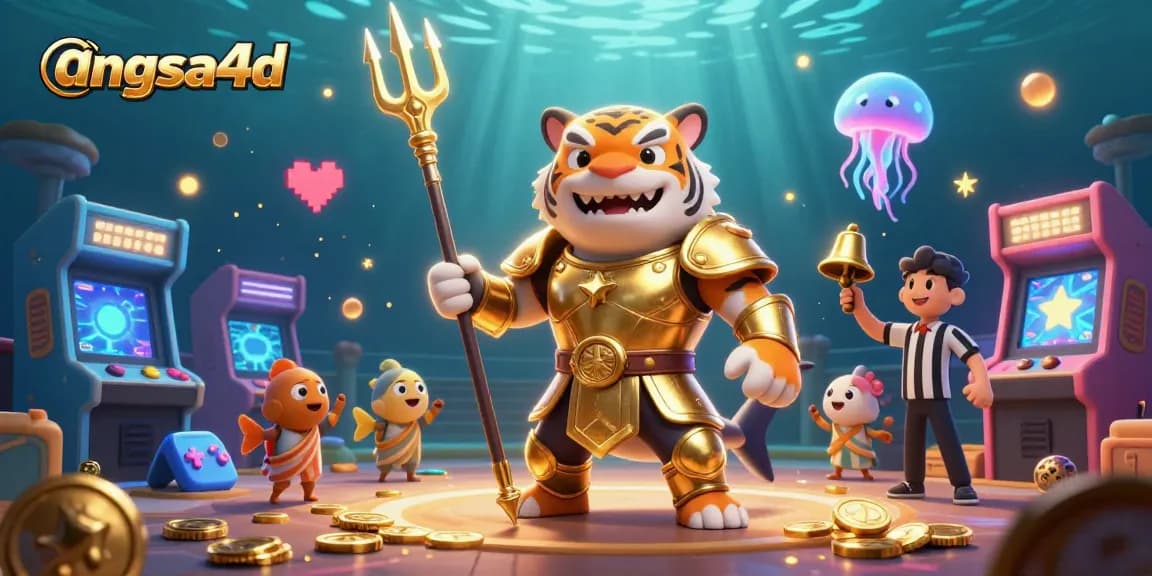 Angsa4d offers a vibrant underwater gambling scene featuring a tiger shark and immersive 3D gaming elements.