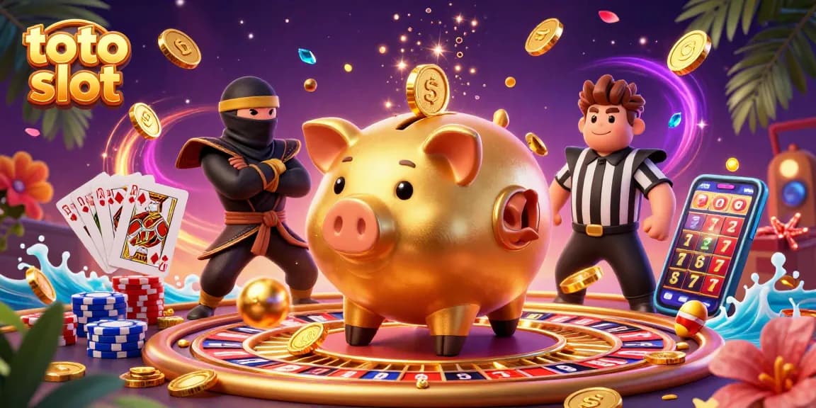 Experience thrilling actions with toto slot as characters and casino elements burst with excitement in this vibrant illustration.