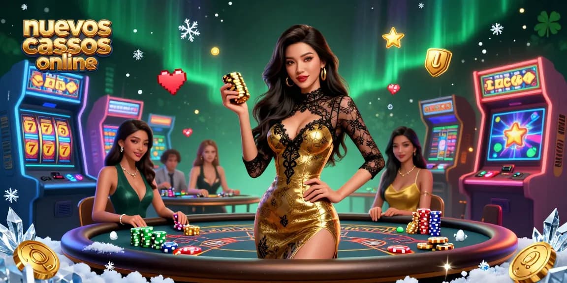 Experience nuevos casinos online at a glamorous baccarat table with golden chips and vibrant slot elements.