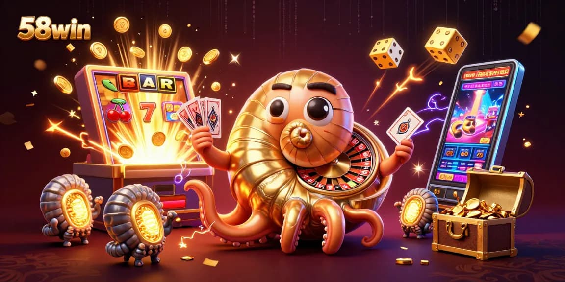 Experience vibrant casino action with 58win’s colorful slot machine and playful characters.