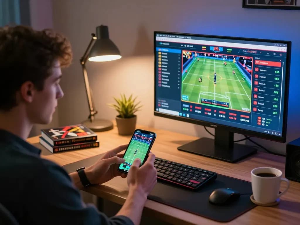 Engaging scene of online sports betting on smartphone, showcasing ดูหนังใหม่ gaming strategy notes.