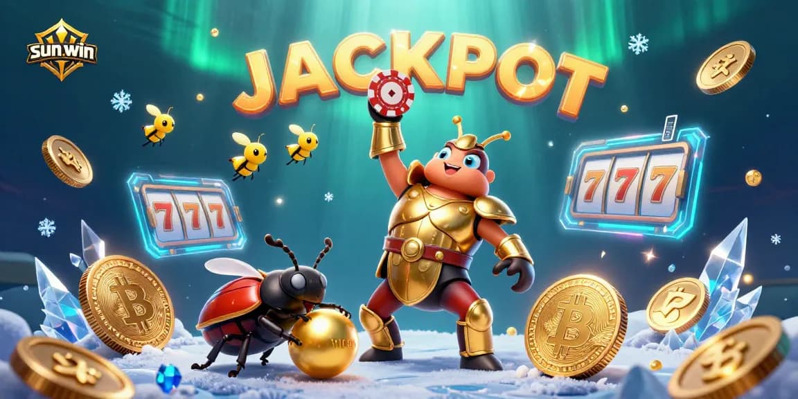 Spin to win with sun-win in an immersive, vibrant casino scene featuring 3D characters, poker chips, and slot elements.