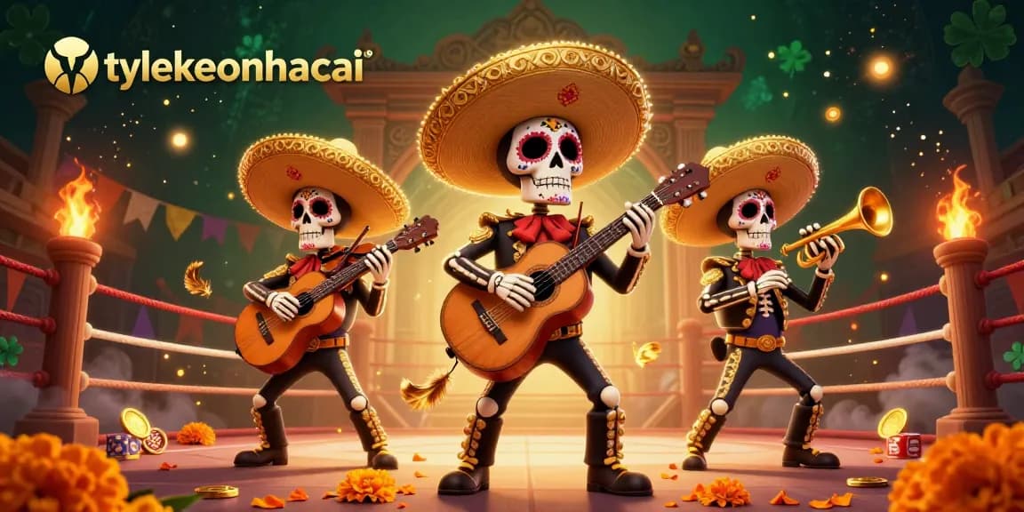 Tylekeonhacai showcases a vibrant mariachi band in an immersive casino scene, featuring golden tokens and atmospheric effects.