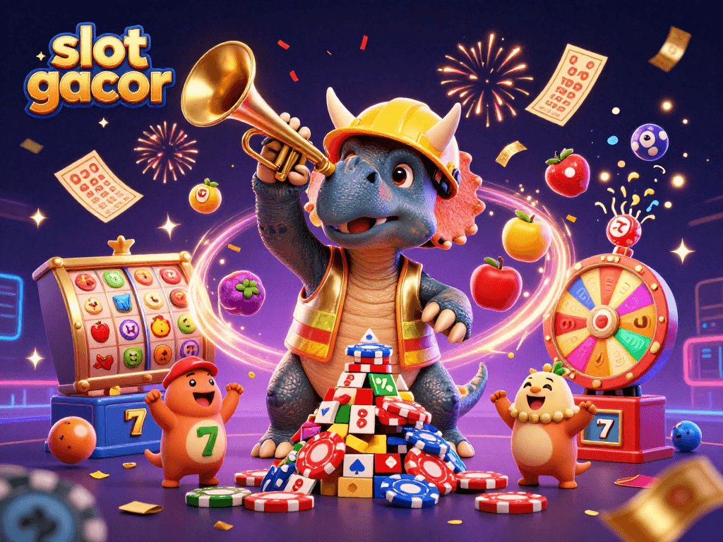 Join in the excitement with slot gacor as the triceratops builds a pyramid of poker chips.