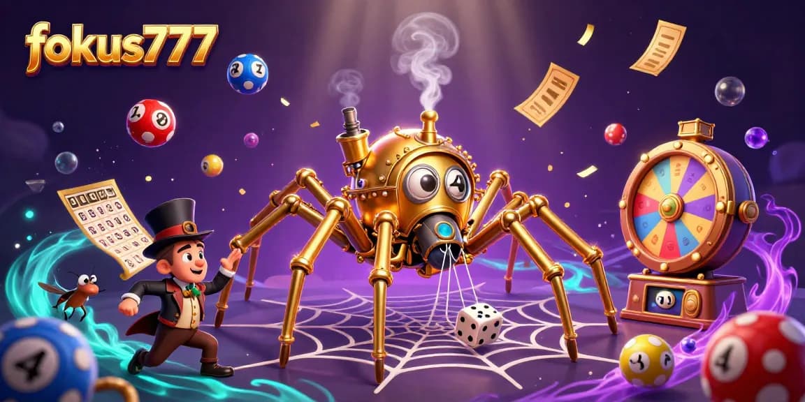 Experience thrilling wins with fokus777's dynamic gaming web captured in a vivid 3D illustration.