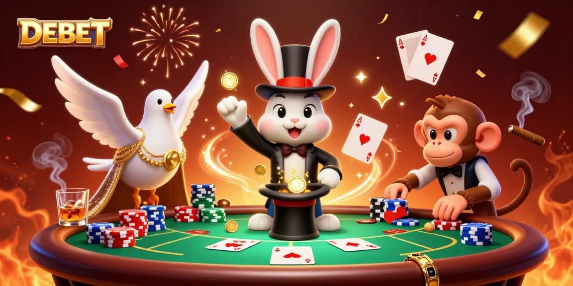 Win big with DEBET in this vibrant 3D casino illustration packed with action and excitement.