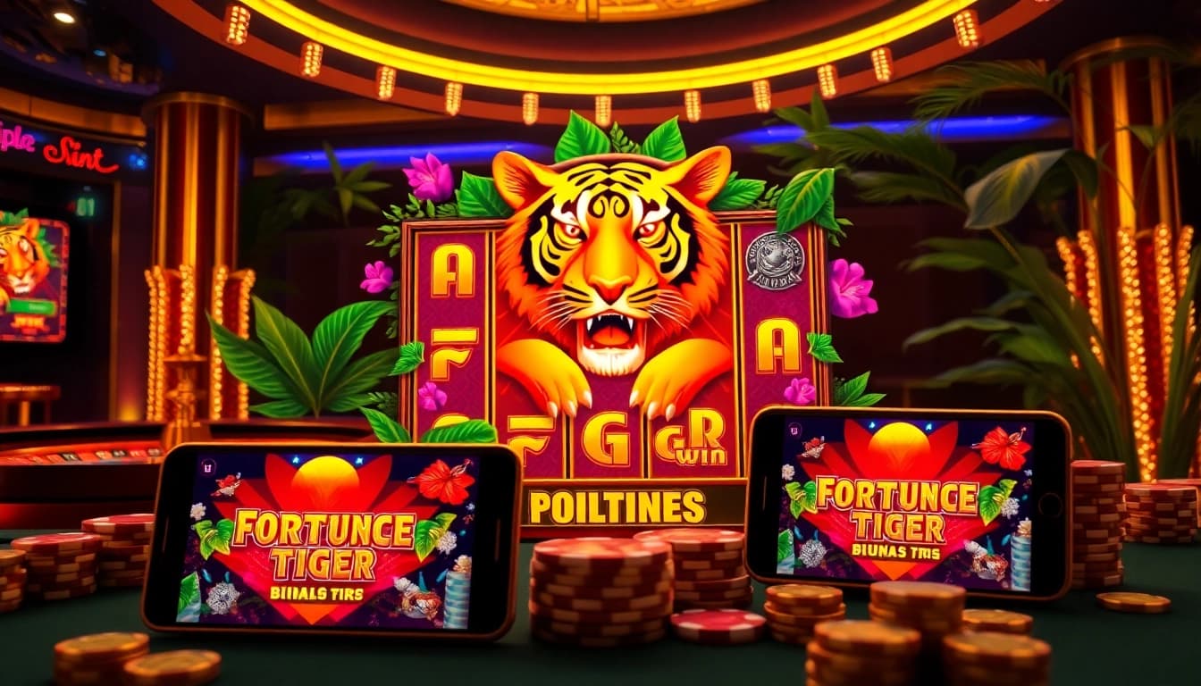 Experience the excitement of Fortune Tiger มือถือ with a luxurious mobile gambling scene featuring slot machines.