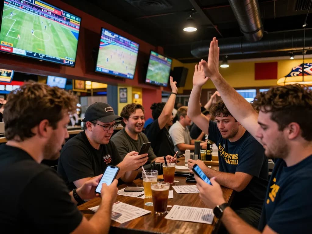 Watch as gamblers place bets on lively sports events at restaurantepalominos, capturing the dynamic and energetic atmosphere.
