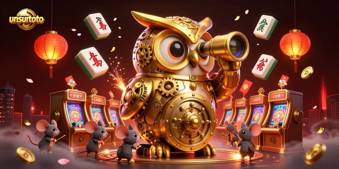 Spin and win at unsurtoto with a vibrant 3D casino scene featuring a clockwork owl and fun elements.