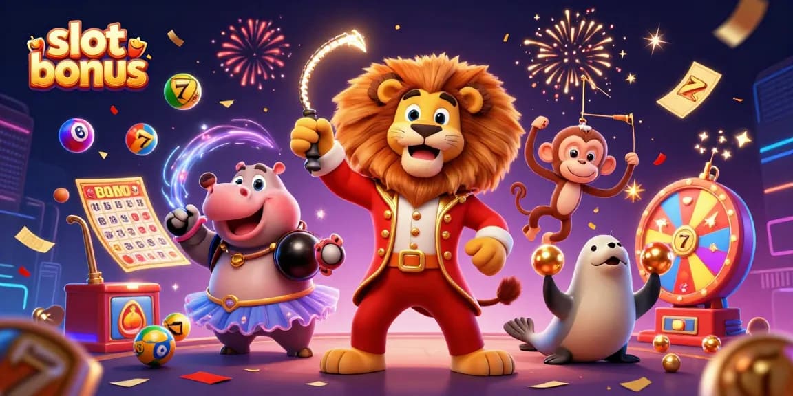 Experience slot bonus excitement with colorful characters surrounded by iconic casino elements.