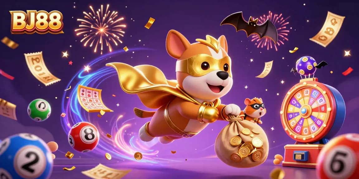 Engage with BJ88's dynamic casino games through colorful elements and a thrilling superhero theme.