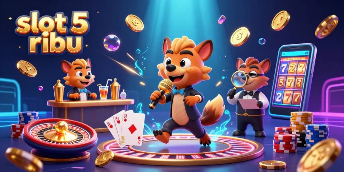 Engage with the dynamic fun of slot 5 ribu through a lively casino scene with hyenas at play.