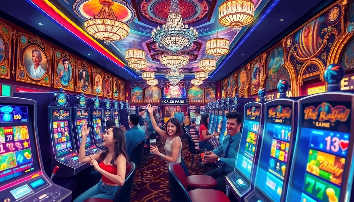 Glückliche Spieler bei casinospielen.de erleben aufregende Slot-Maschinen.