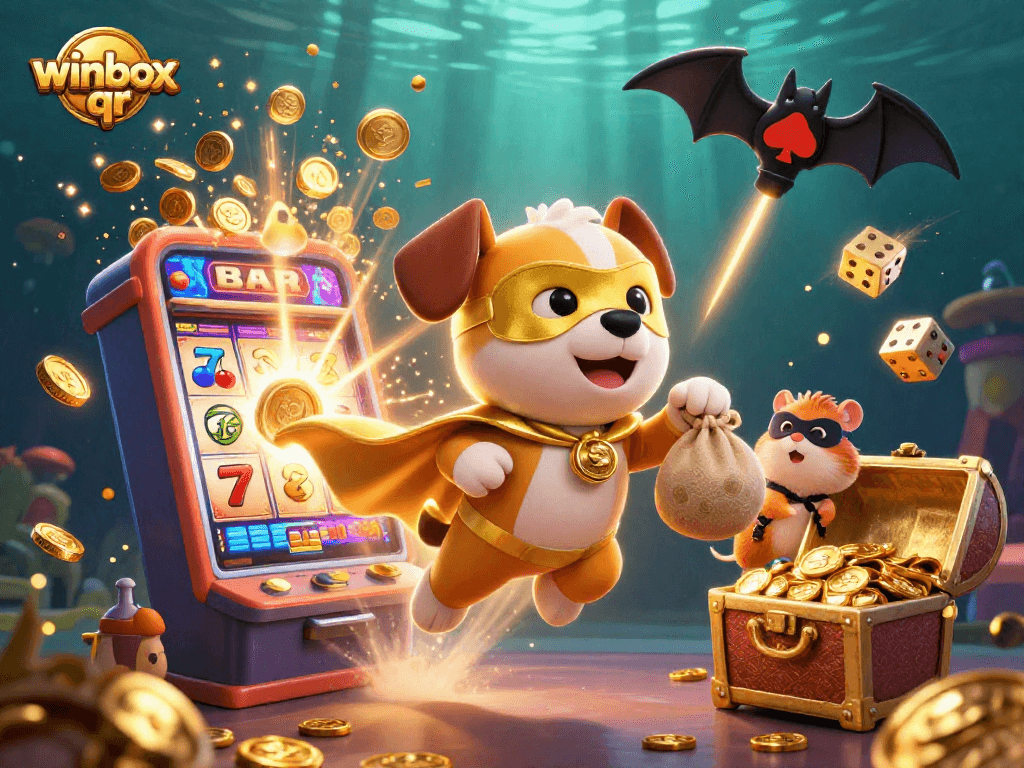 Experience the thrill with winbox qr as a superhero dog collects casino rewards!