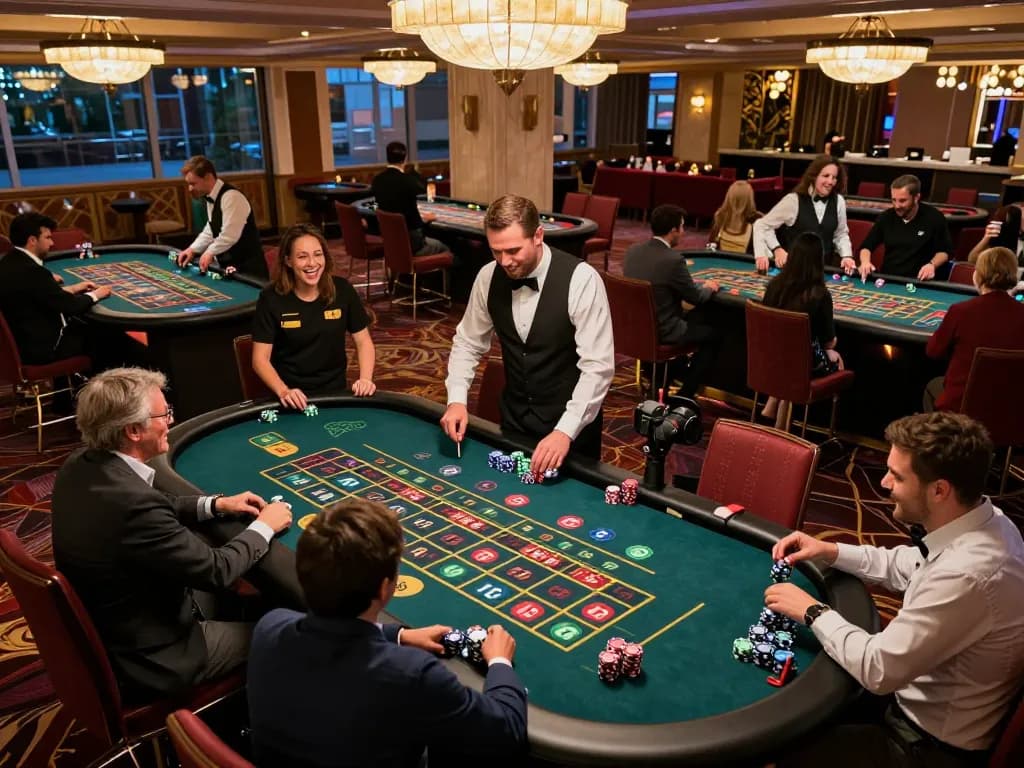 Players engaging at casinos not on gamstop, showcasing excitement at roulette tables with colorful chips.