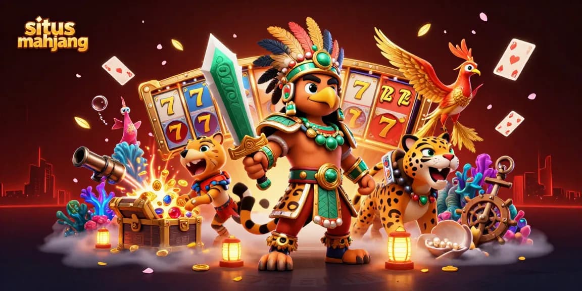 Experience the excitement of situs mahjong with animated characters and dynamic slot elements in a vibrant scene.