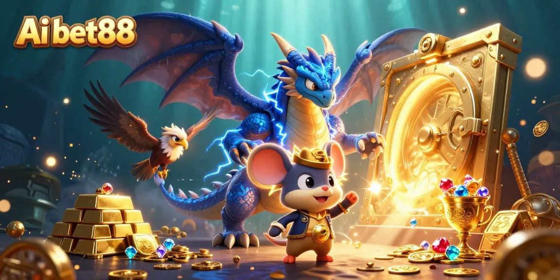 Win big with Ai bet88 in a vibrant scene featuring golden treasures and electrifying characters.