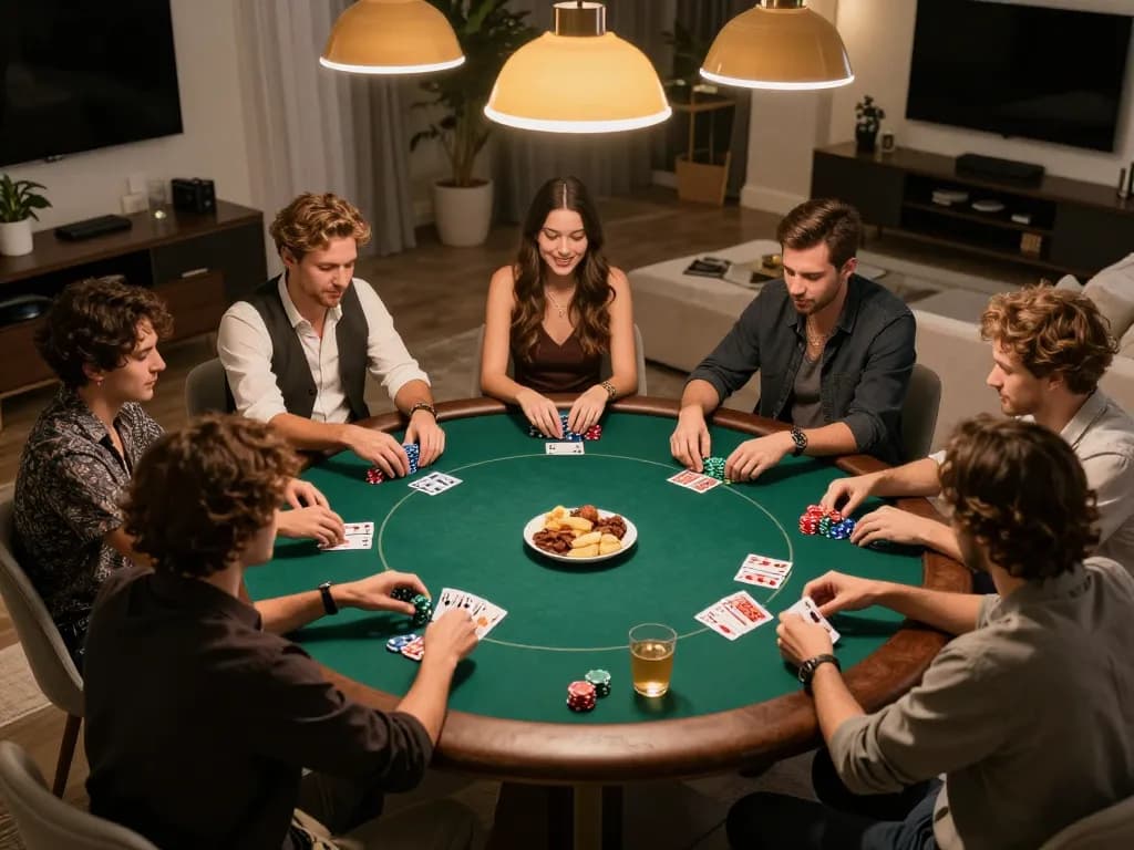 Demo PG Soft ditampilkan dalam malam poker yang menarik di antara teman-teman, menekankan strategi sosial.