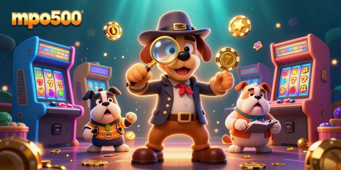 Examine the mpo500 poker chip clue in this vibrant 3D casino scene, showcasing a detective's journey.