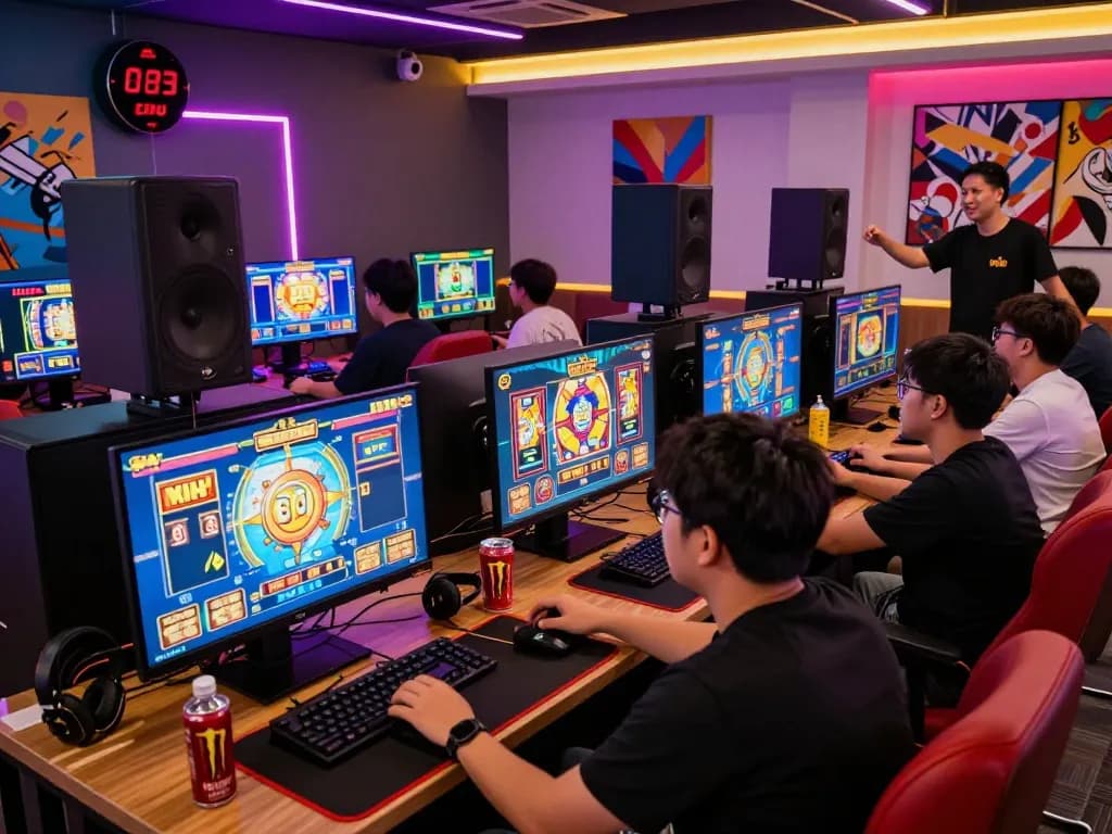 Suasana permainan yang mendebarkan dengan pemain yang terlibat dalam permainan slot gacor.