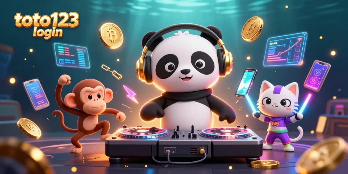 Engage with exciting toto123 login action featuring dynamic DJ panda and neon coins.