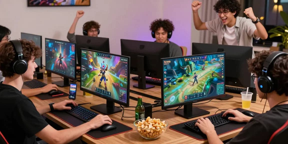 Players enjoying mahajitu's online gaming experience in a vibrant setup.