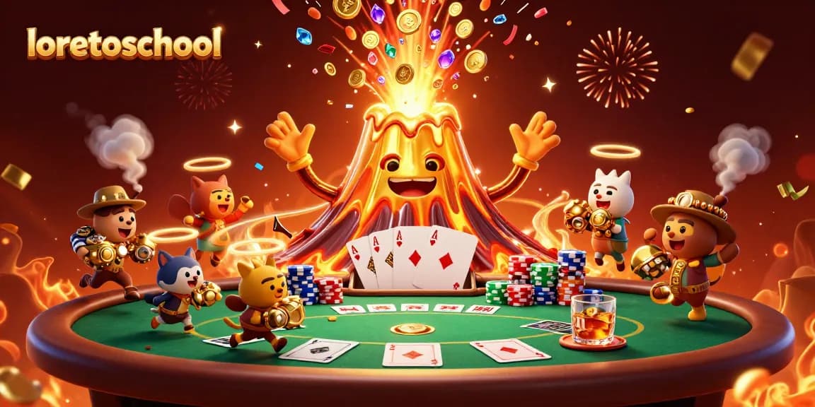 Win big at loretoschool as a golden volcano erupts treasure in a vibrant casino scene.