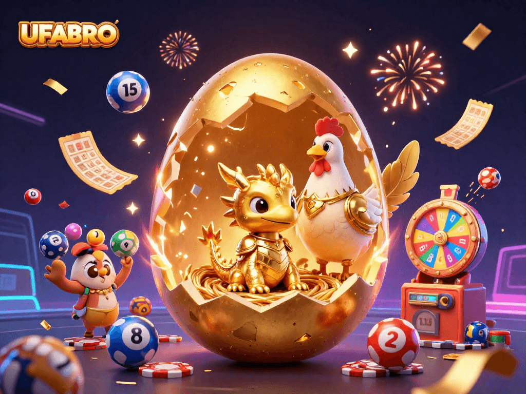 Engage with UFABRO's vibrant casino scene showcasing a dragon and golden poker chips.