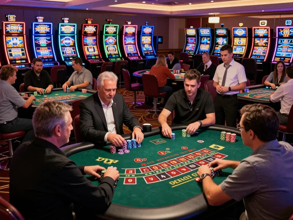 Engaged players at SOC88 casino tables enjoying dynamic gameplay with chips and cards visible