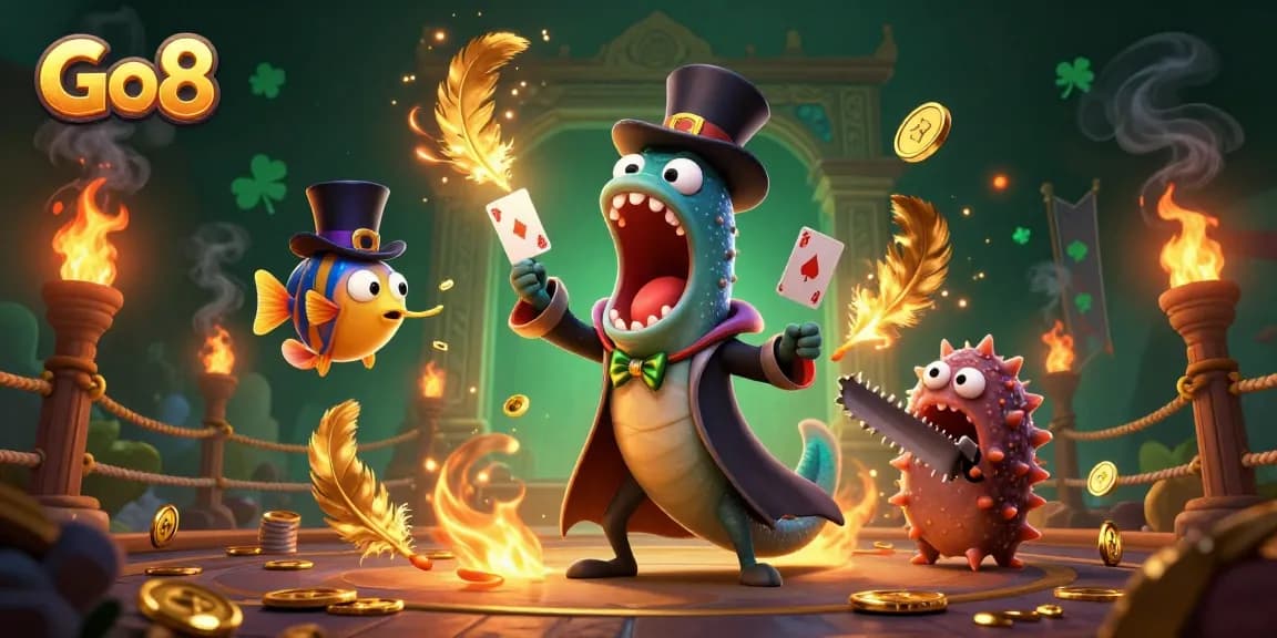 Experience thrilling gameplay with Go8 as bioluminescent characters perform enchanting card tricks.