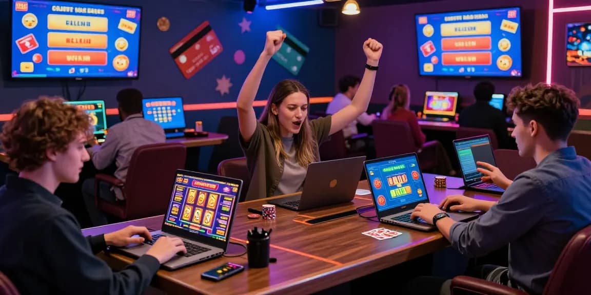 Engaging scene of diverse players enjoying their time at credit card casinos UK, showcasing vibrant games and lively atmosphere.