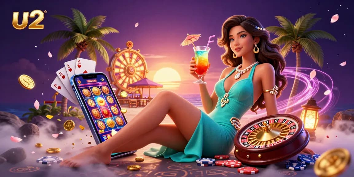 Spin the reels at U2's vibrant casino, featuring a tropical scene with stunning visuals and engaging gameplay.