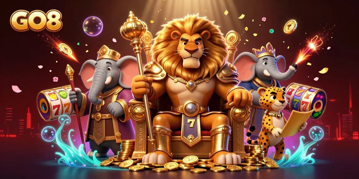 Bet on exciting jackpots and slots at GO8 while enjoying vibrant casino elements in a rich 3D illustration.
