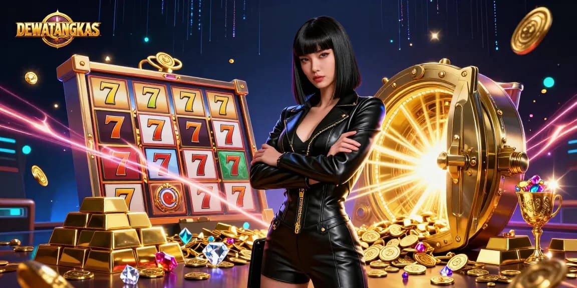 Play slots and win big with DEWATANGKAS in this vibrant, atmospheric casino scene.