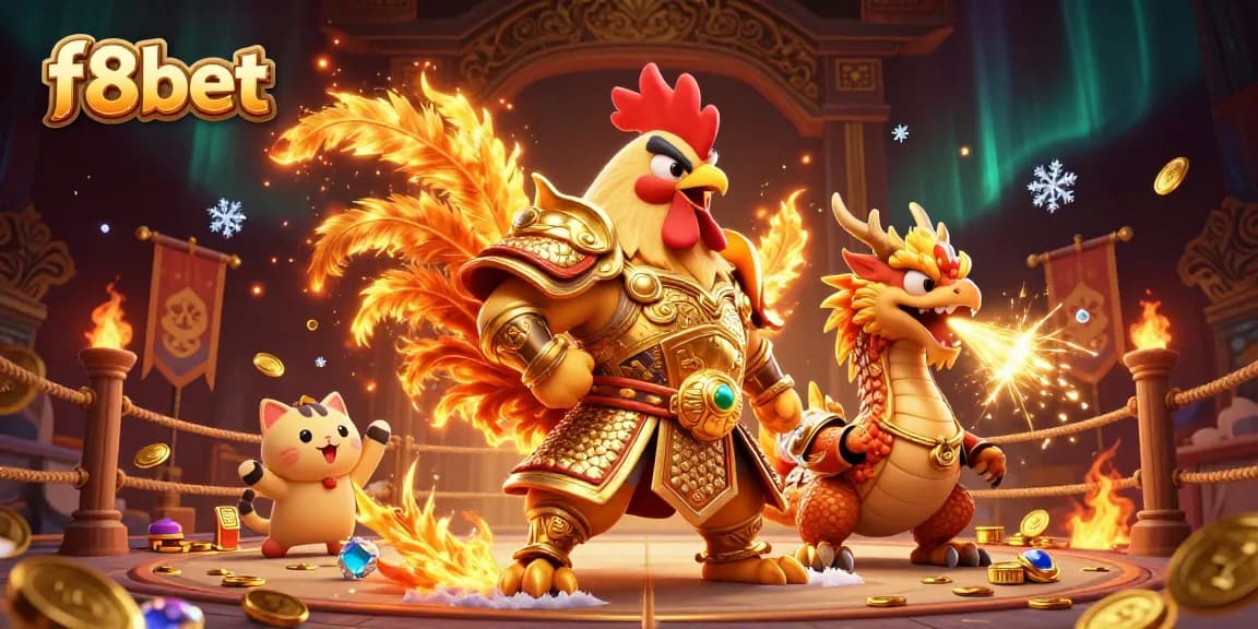 Engage in thrilling f8bet cockfighting action with vibrant characters and dynamic casino elements!