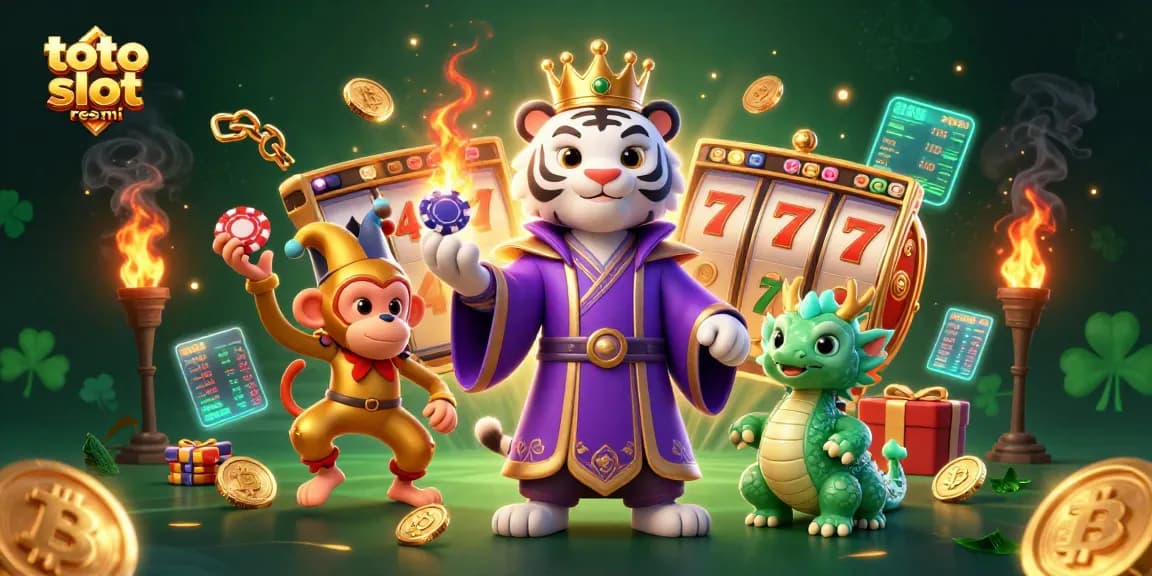 Experience the thrill of toto slot resmi in a dynamic casino setting filled with vibrant characters and slot games.