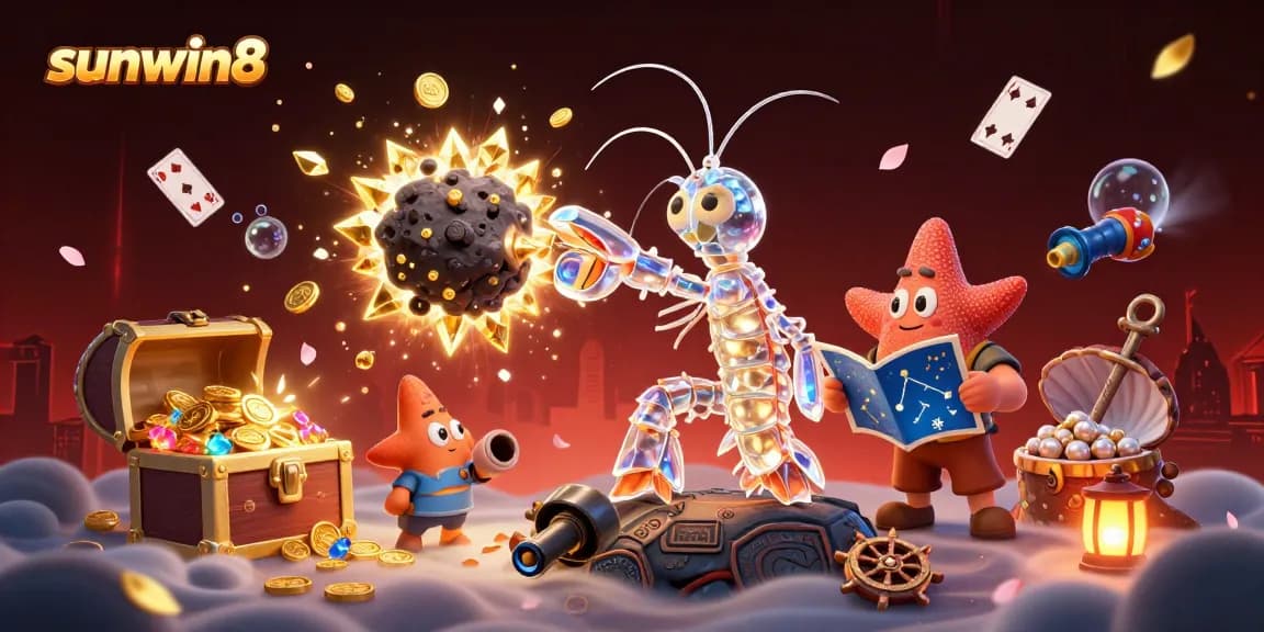 Experience sunwin8's immersive gaming with dazzling gems around a galactic samurai and starfish navigator.