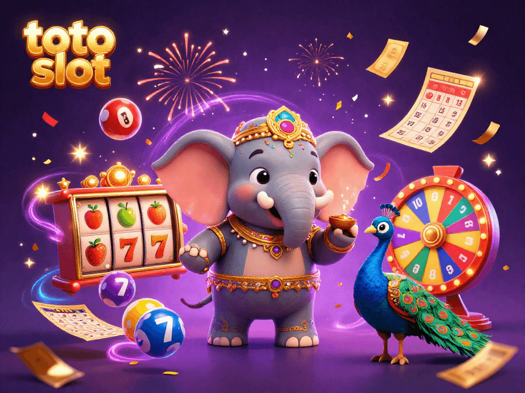 Experience the thrill of toto slot with vibrant 3D cartoon characters amidst joyful gambling elements.