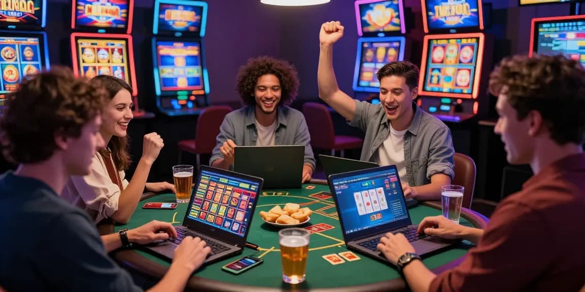 Players enjoying the excitement of credit card casinos in a vibrant online gaming atmosphere.