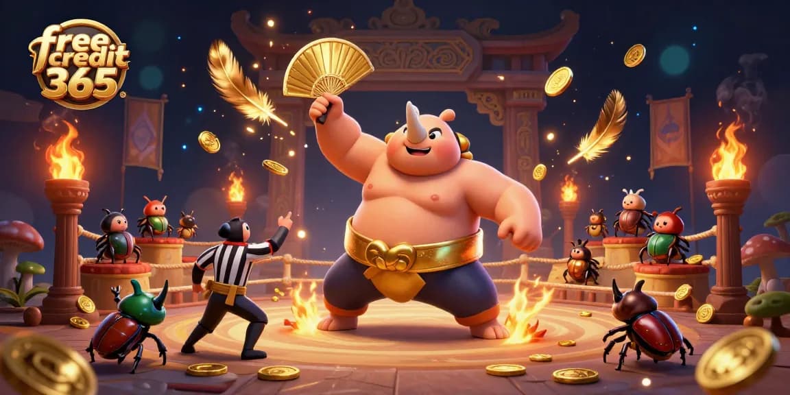 Experience thrilling gameplay with free credit 365 as a beetle champion wins golden coins in dynamic casino action.