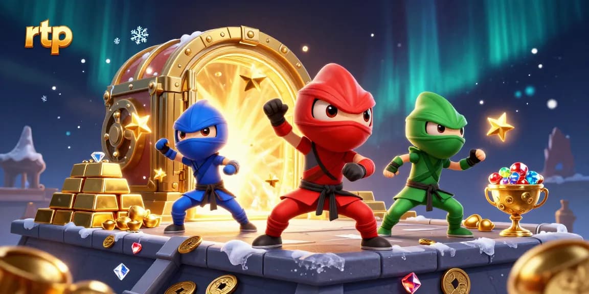 Experience rtp in an energetic scene with ninja chameleons amid sparkling casino treasures.