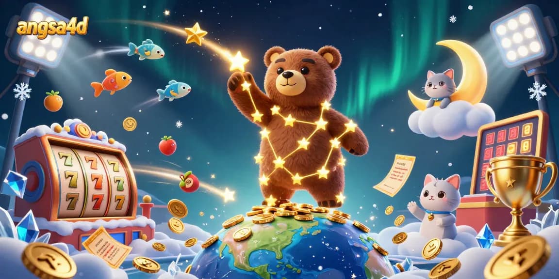 Playing at angsa4d brings excitement with slot reels, golden coins, and dynamic characters.