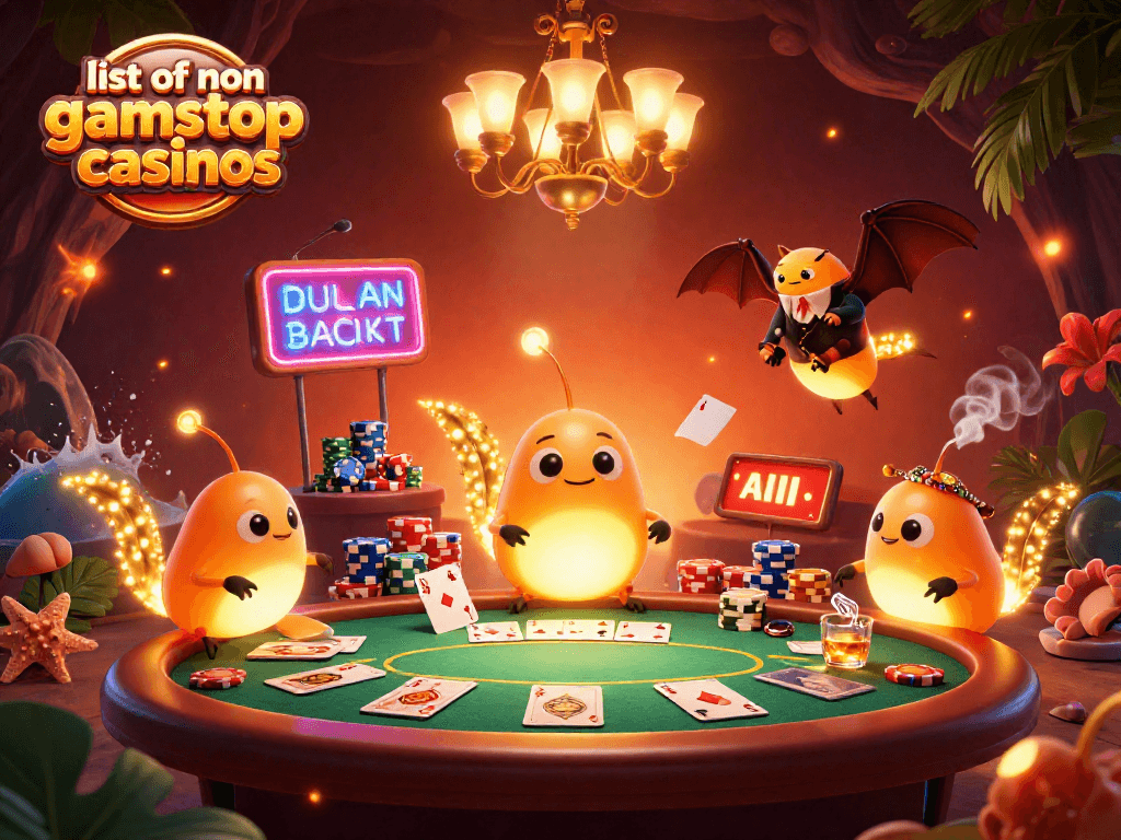 Experience the excitement at the best list of non gamstop casinos with a vibrant casino illustration.